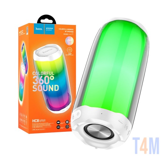 Coluna Sem Fio Luminoso 360° Hoco HC8 Pulsating com AUX/FM/USB BT 1800mAh Branco